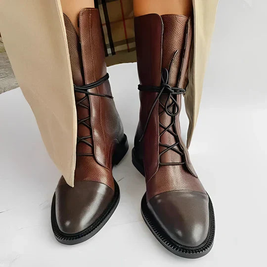 Women's black PU leather lace-up ankle boots with cap toe sleek low profile daily wear