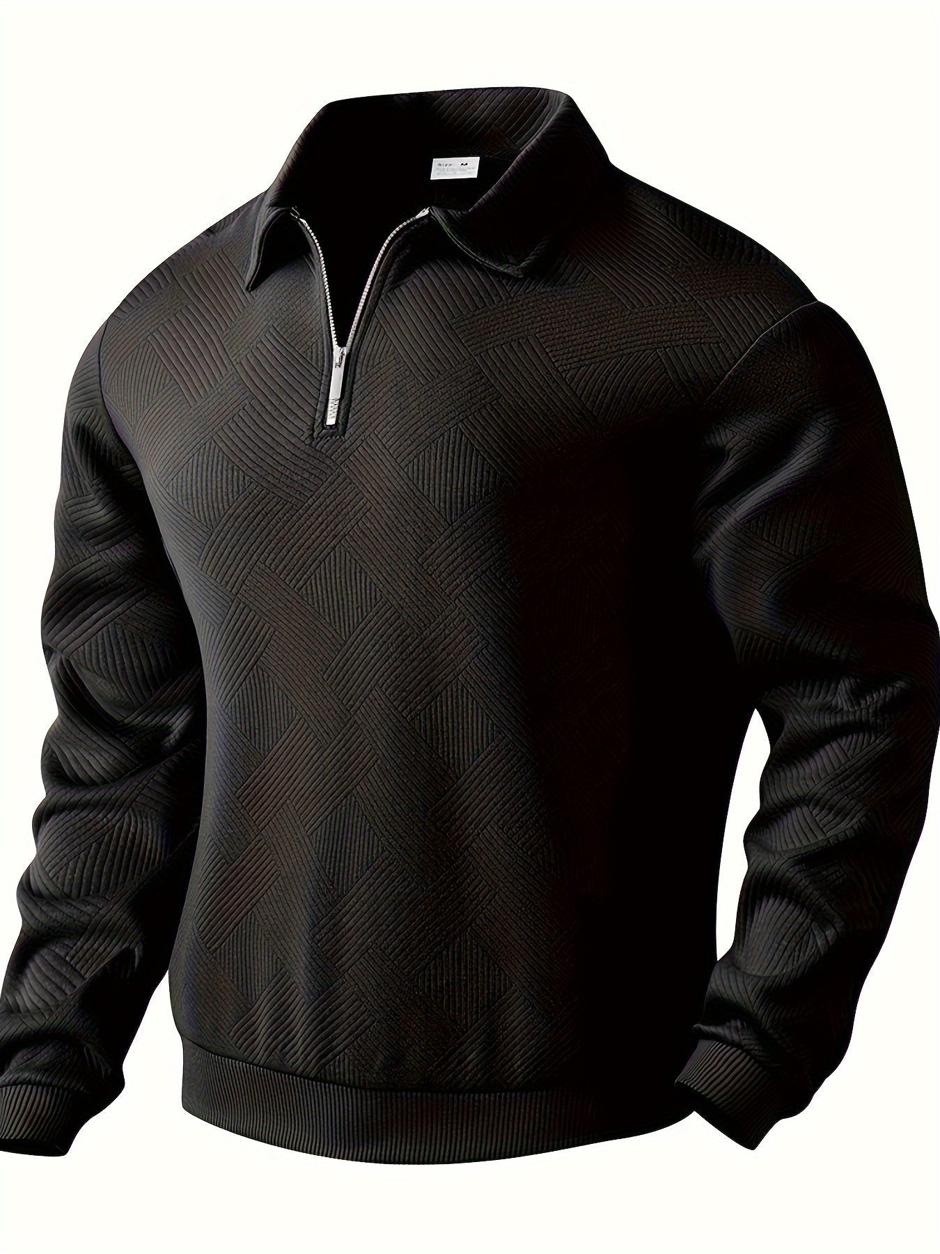 Men's gray geometric knit sweater half-zip closure casual regular fit textured pullover