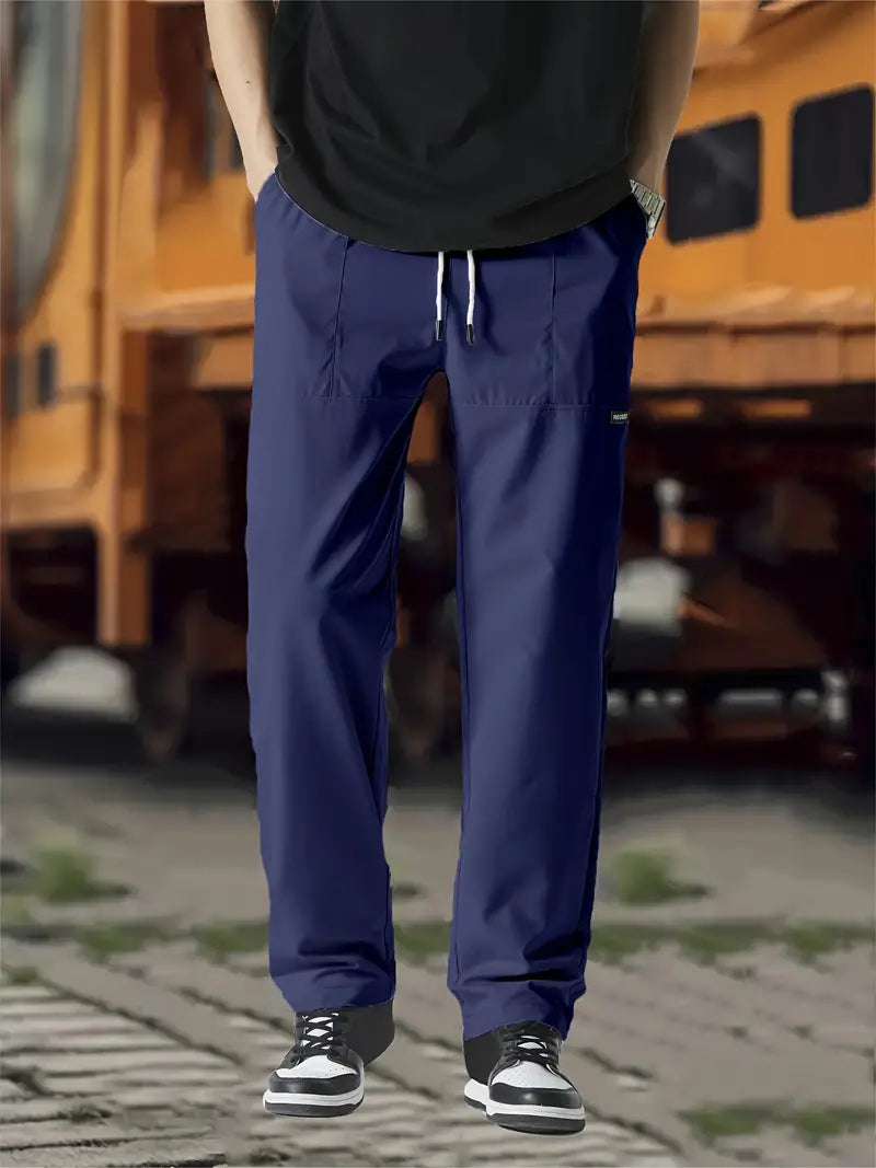 Men relaxed fit casual pants with adjustable waistline, generous hip and thigh cut for all-day comfort