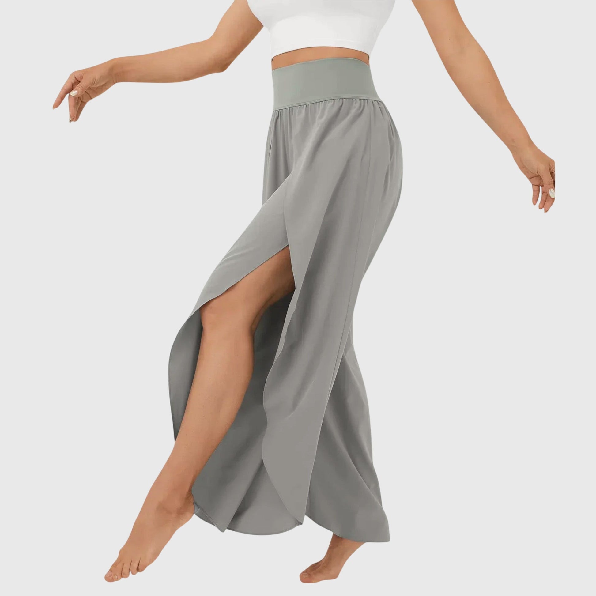 Women's wide leg split hem pants flowing silhouette elongated style versatile everyday wear