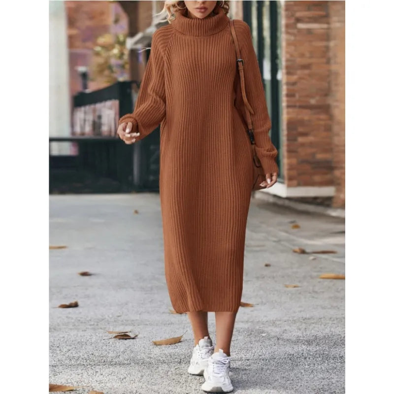 Women's relaxed knit dress in cozy warm blend, loose silhouette with effortless everyday elegance