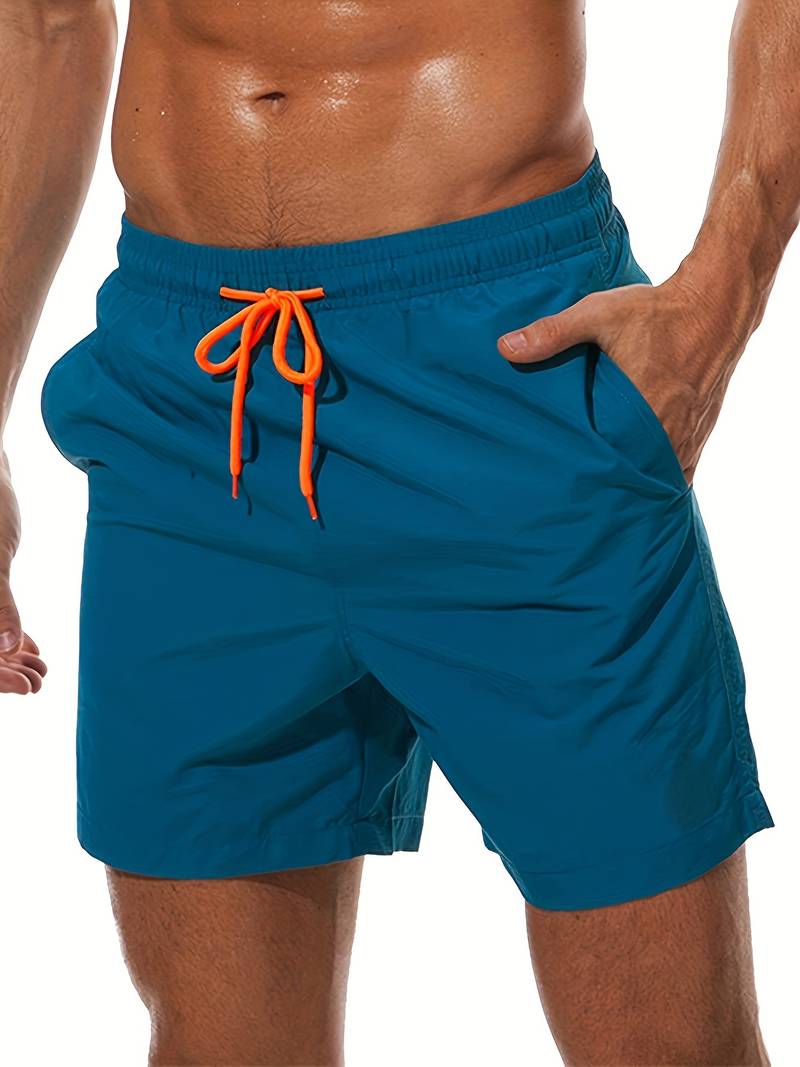 Men's relaxed fit swim trunks with mesh liner, casual beach style for all-day comfort