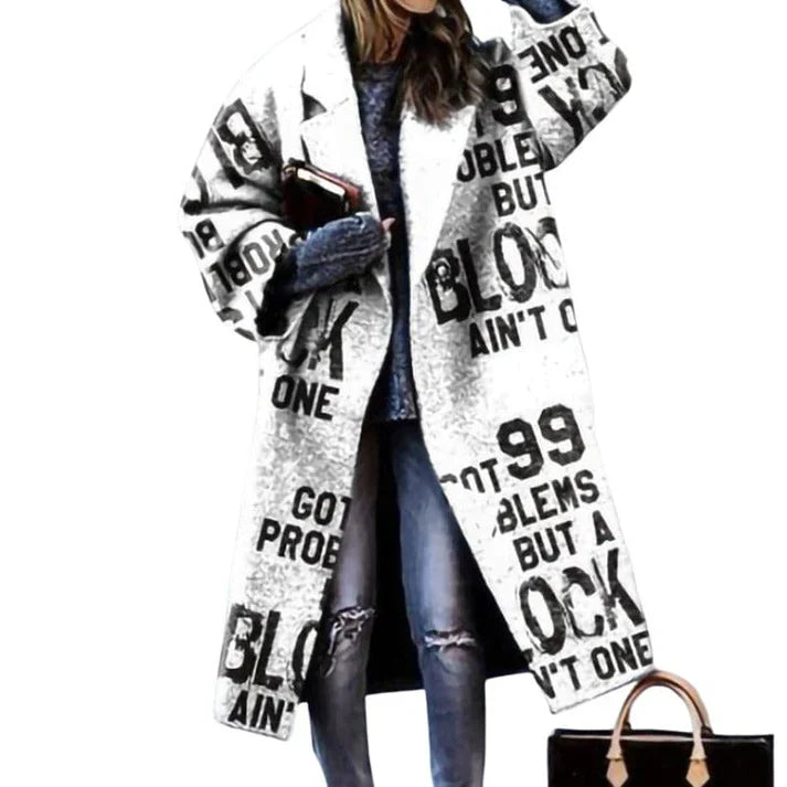 Women's long loose coat unique pattern chic winter protection contemporary silhouette everyday warmth