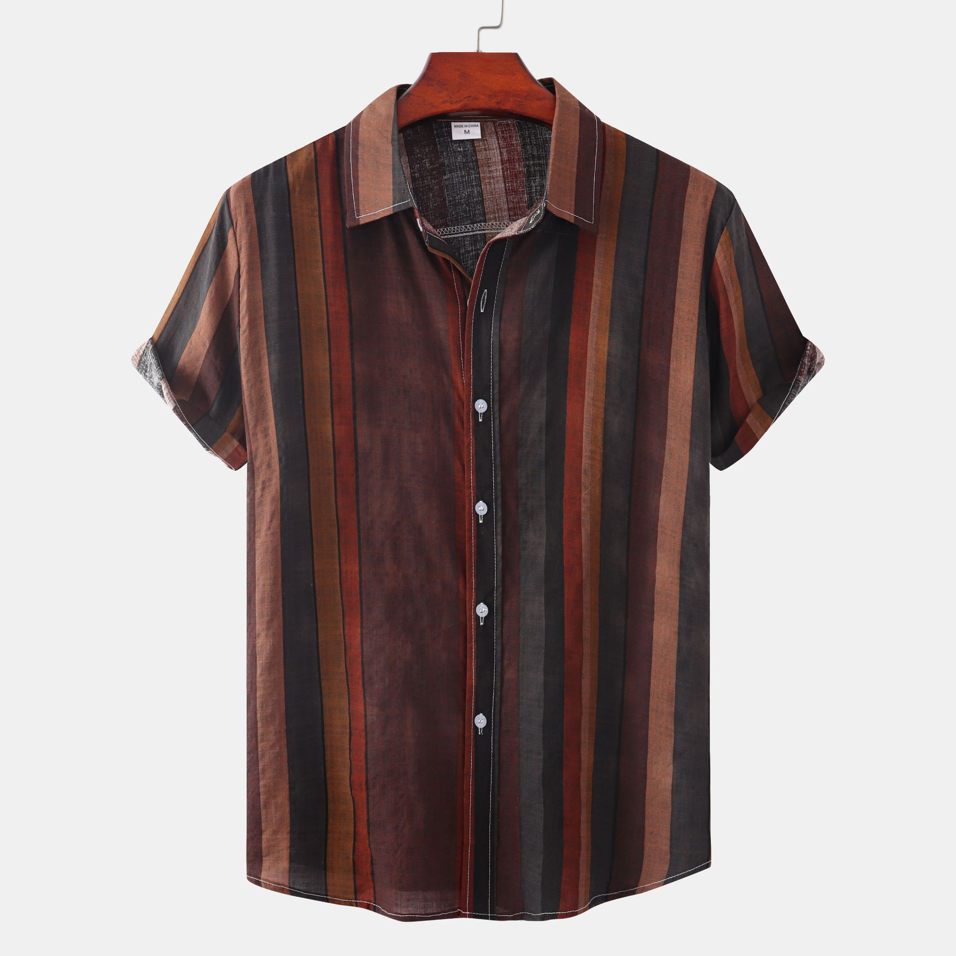 Retro print casual shirt lightweight breathable relaxed fit vintage style everyday wear