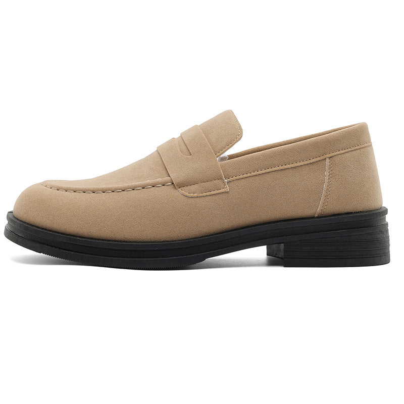 Men's beige suede loafers slip-on casual shoes with durable rubber sole and comfortable fit