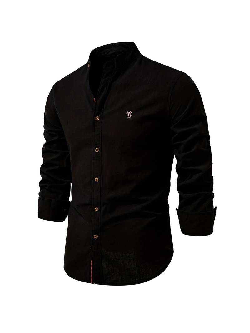 Men's solid color long-sleeve button-down shirt with classic placket for polished everyday style