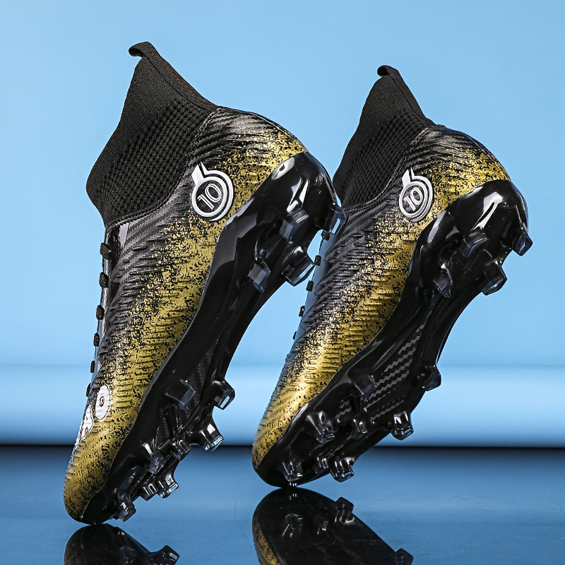 Black breathable soccer cleats with anti-slip outsole for outdoor professional athletic performance