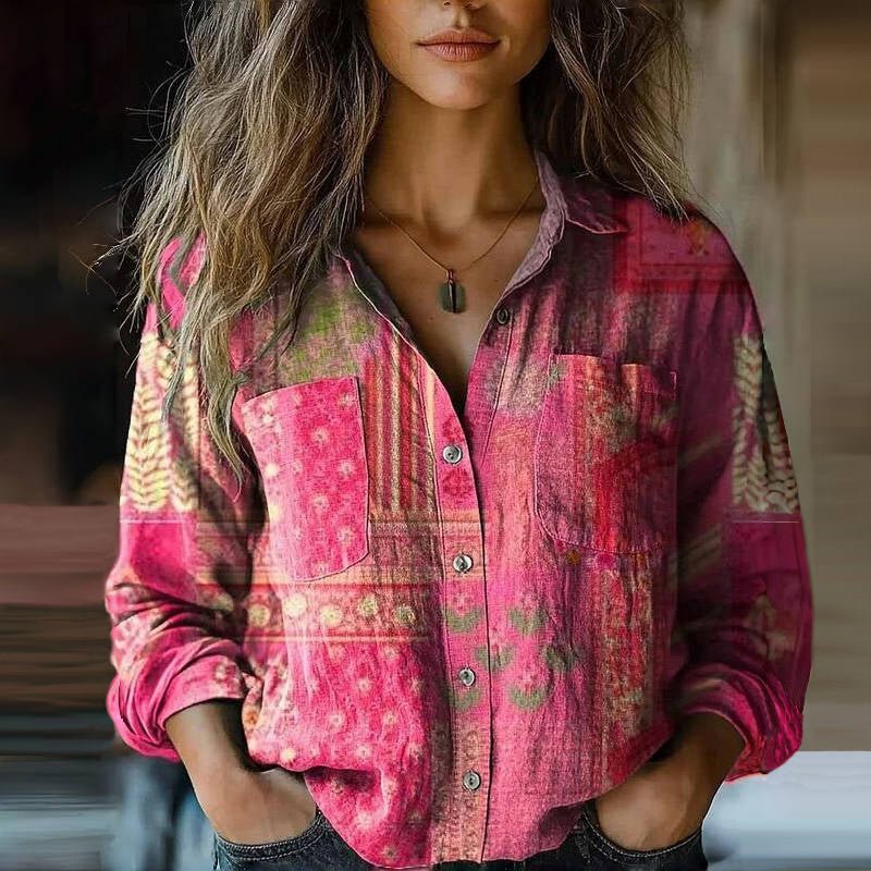 Women's relaxed-fit cotton button-down shirt in neutral tone with classic collar and front buttons