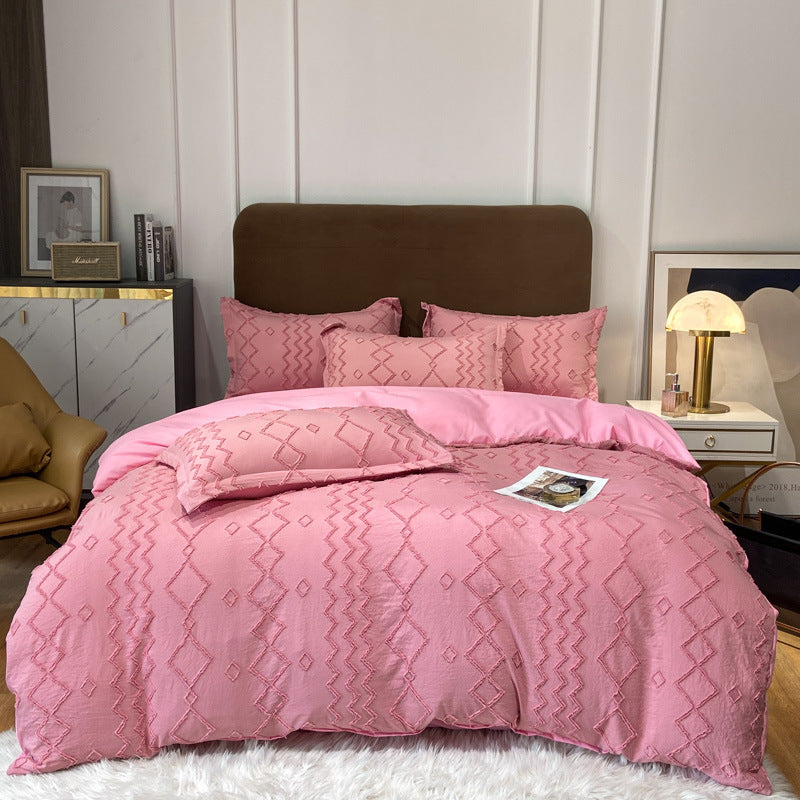 White tufted chevron microfiber bedding set with textured duvet cover for modern bedrooms