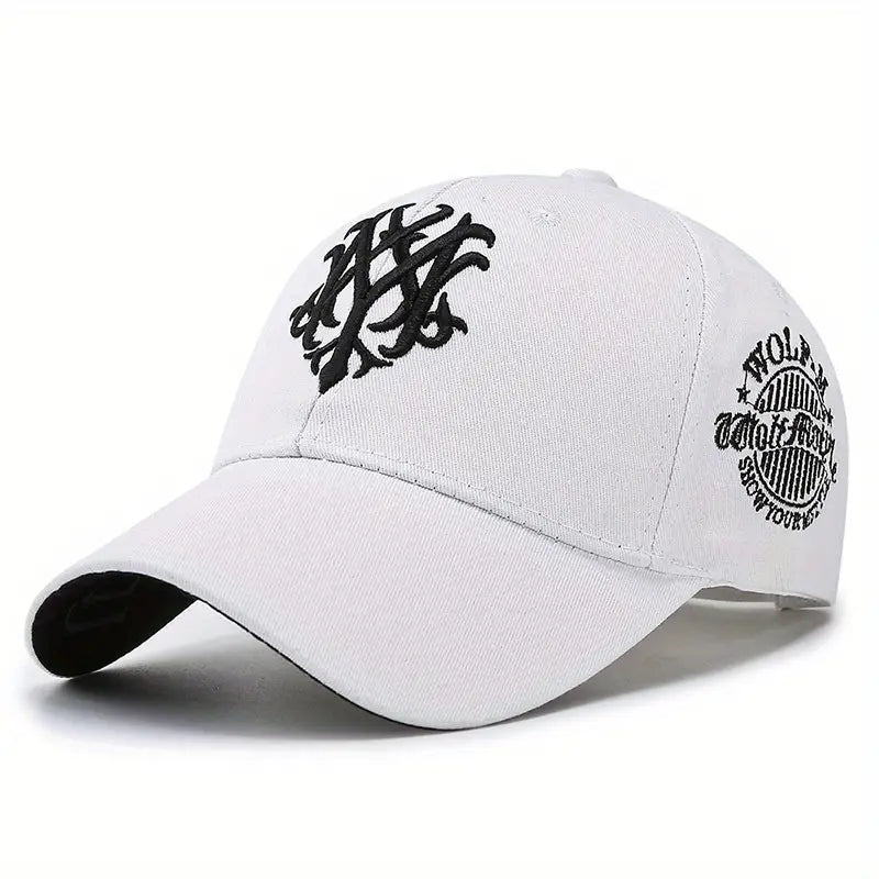 Wolfwright structured baseball cap black cotton embroidered wolf monogram streetwear snapback