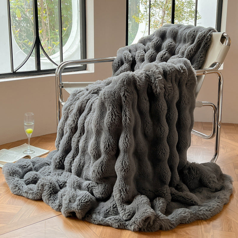 Beige faux fur throw blanket ultra-plush cloudlike texture cozy luxury home decor modern style