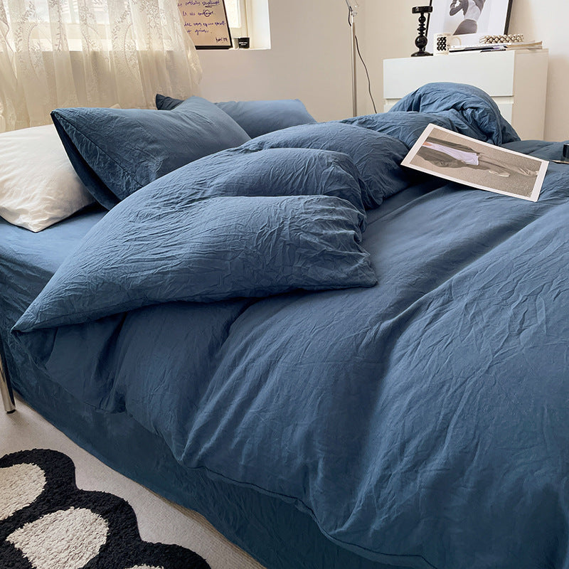 Washed cotton bedding set in neutral tones, minimalist style with pre-softened lived-in texture