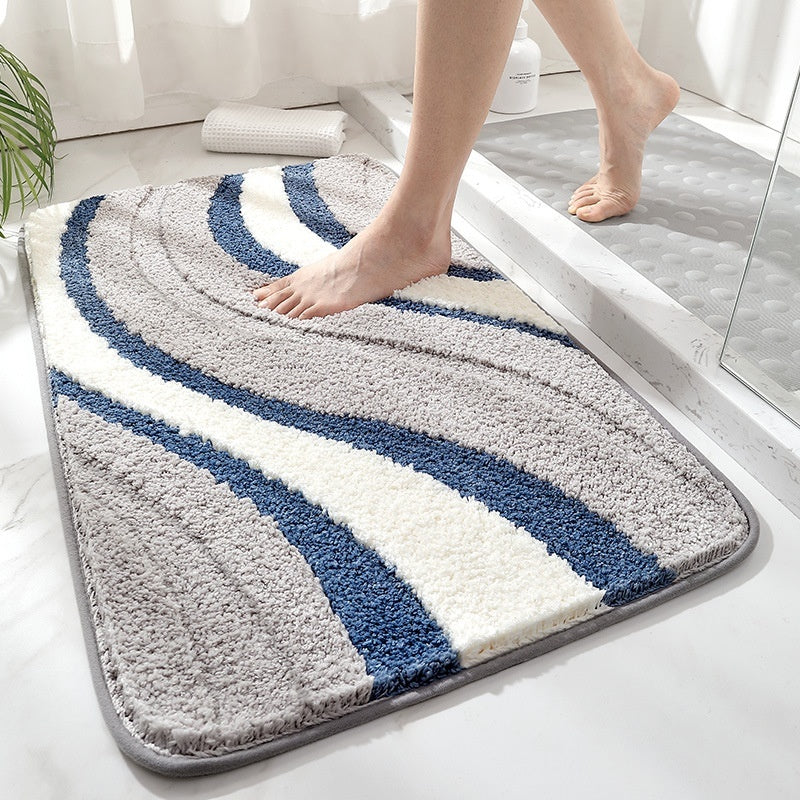 Plush wave bath mat non-slip backing ultra-soft microfiber modern bathroom spa comfort