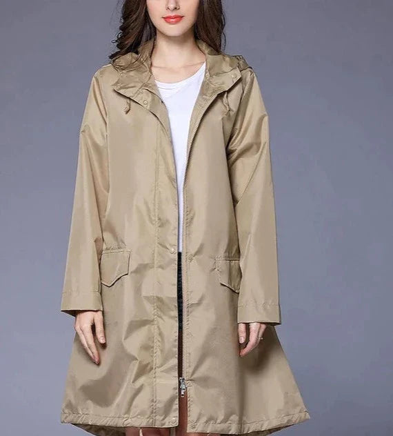 Women's pink lightweight hooded parka coat, water-resistant windproof design for everyday polished style