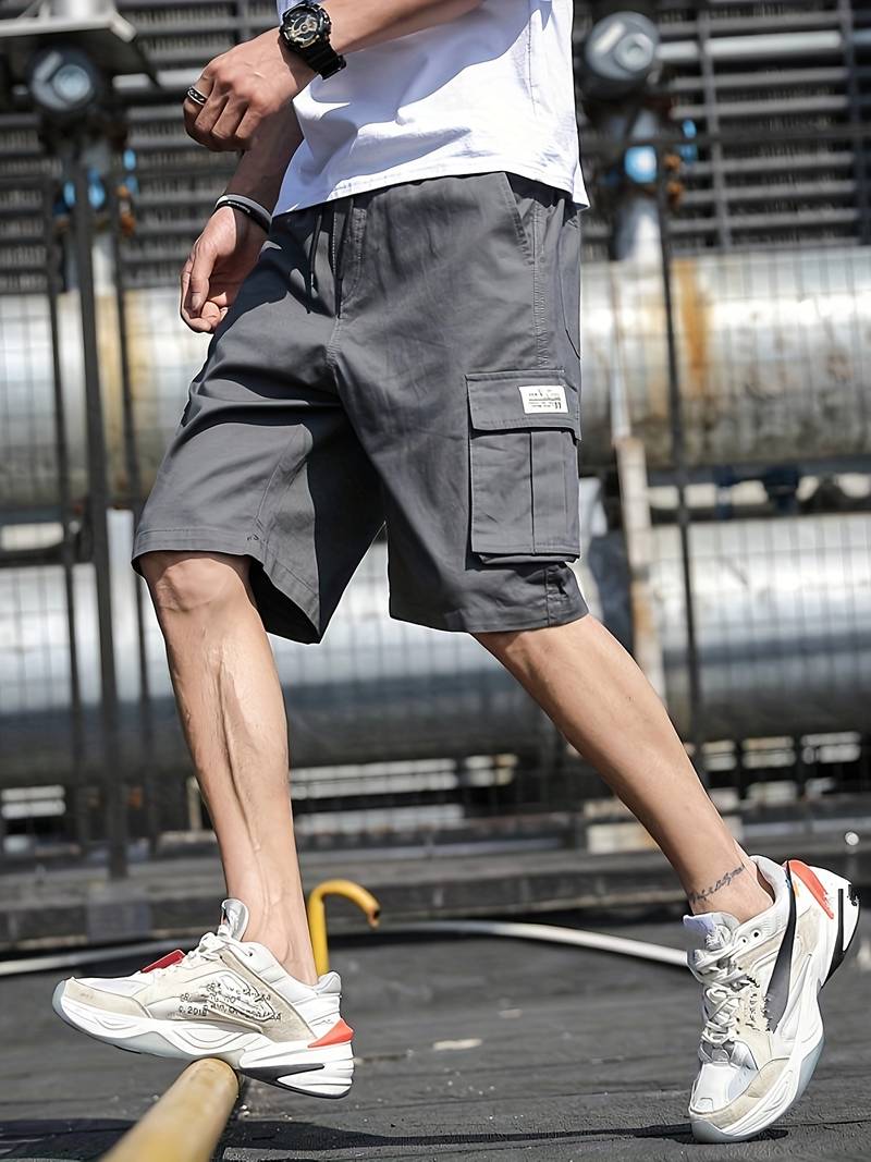 Men's khaki cargo shorts relaxed fit multiple side pockets durable outdoor adventure wear