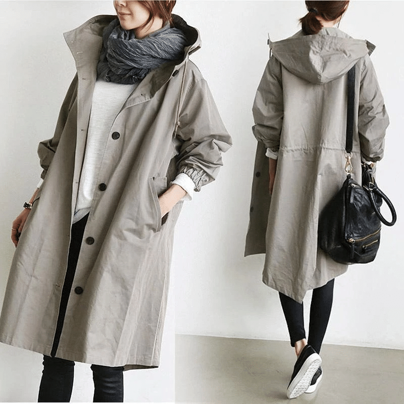 Women's long hooded coat lightweight chic city style versatile all-season modern elongated silhouette