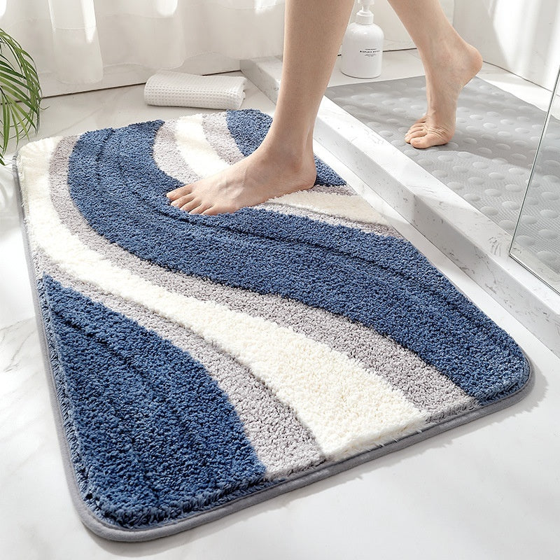 Plush wave bath mat non-slip backing ultra-soft microfiber modern bathroom spa comfort