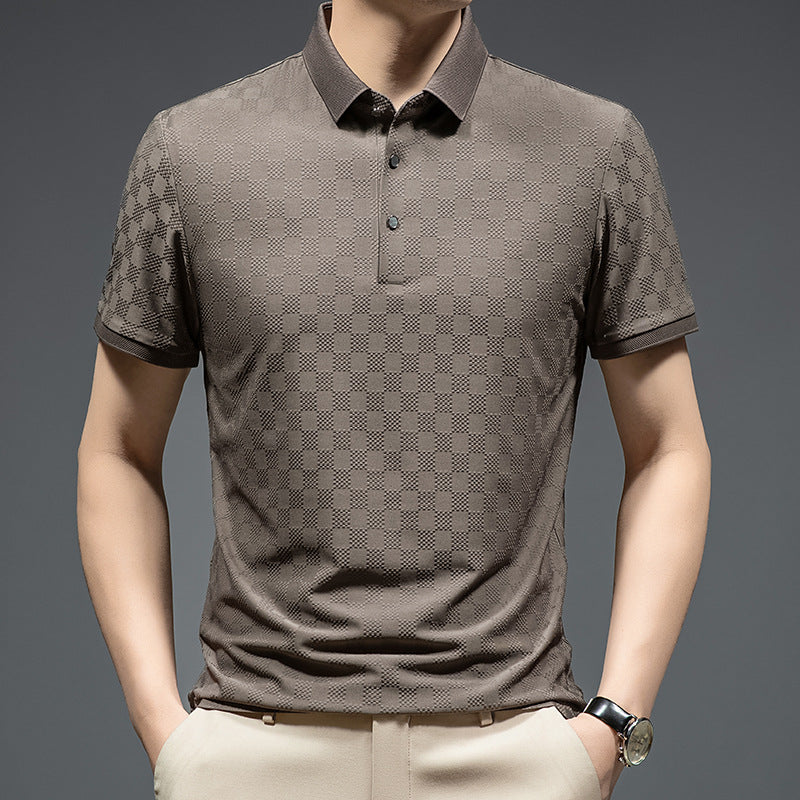 Navy blue short sleeve business polo shirt breathable fabric slim fit for professionals
