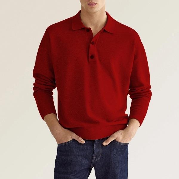 Men's long sleeve polo relaxed fit classic button placket elegant understated style all-day comfort
