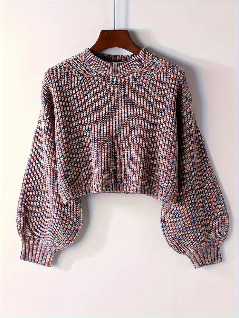 Women's cropped ribbed knit sweater neutral tone cozy winter casual layering modern silhouette