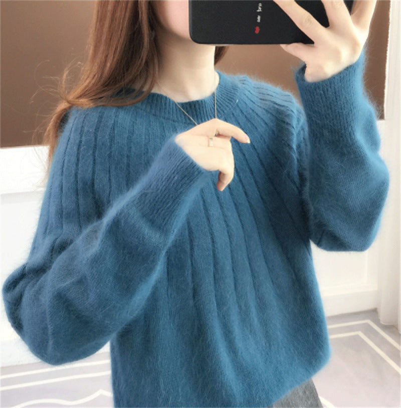 Women's Luna cashmere-blend ribbed knit sweater, classic fit round neck, ultra-soft winter warmth