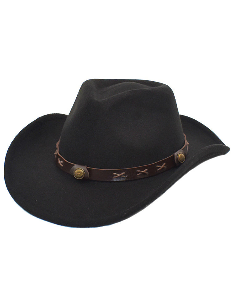 Solid woolen cloth western cowboy hat in classic casual style with timeless vintage brim design