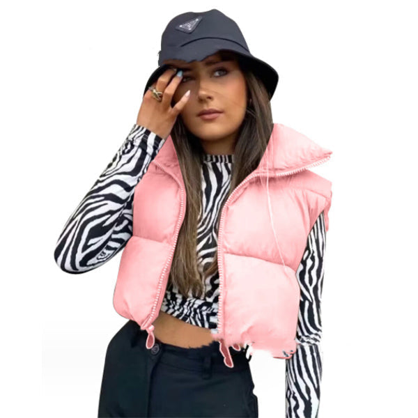 Women's lightweight sleeveless puffer vest, stand collar British-inspired style, urban winter warmth