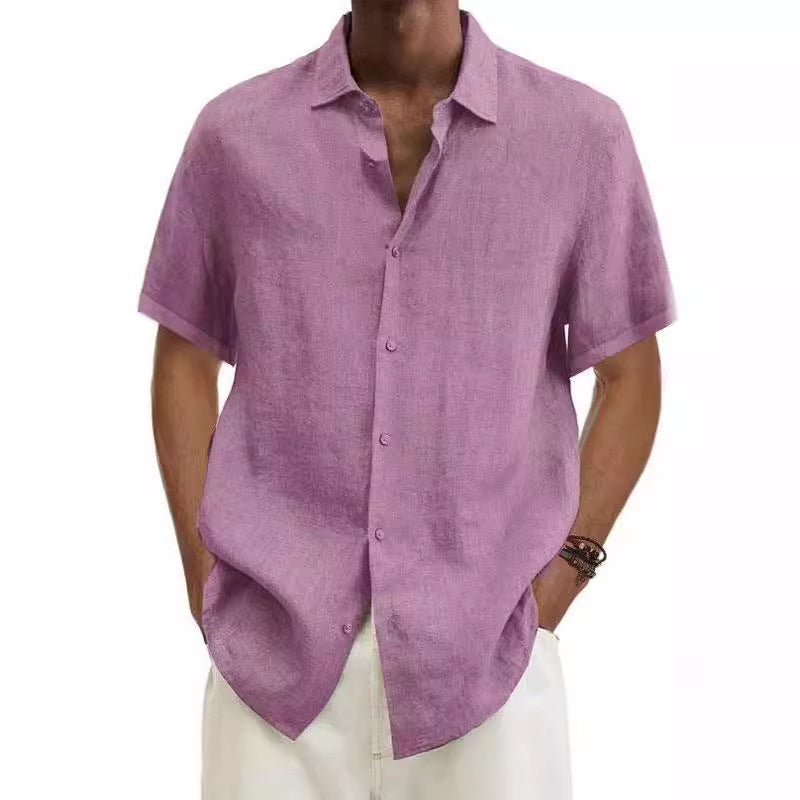 Men's solid color cotton V-neck shirt with Japanese-inspired clean minimalist design for modern style