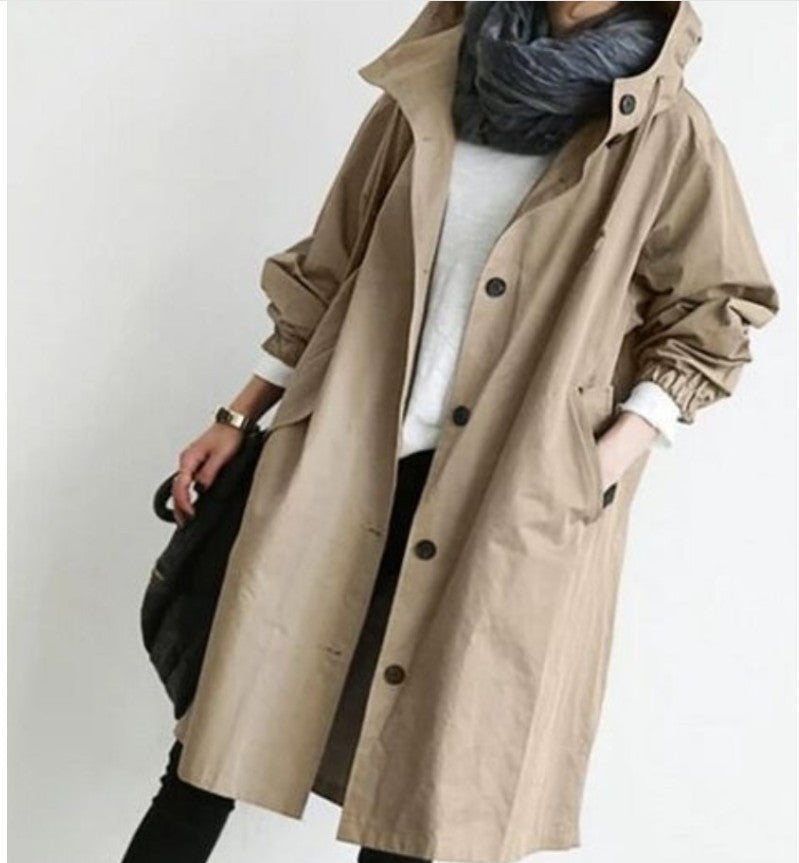 Women's casual mid-length windbreaker jacket with long sleeves, lightweight windproof Kelly style