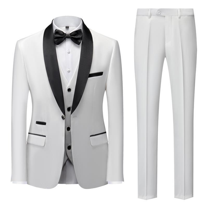 Men's 3-piece navy slim fit suit with matching bow tie, tailored for weddings and formal events