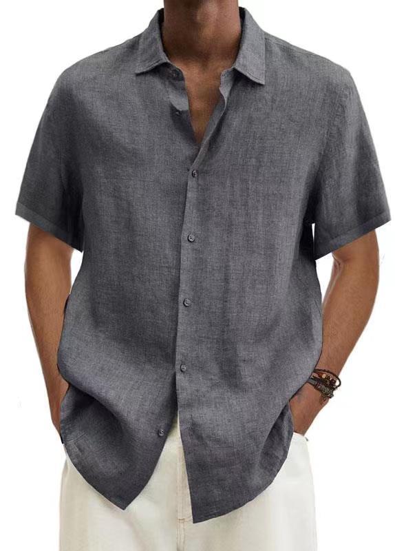 Men's solid color cotton V-neck shirt with Japanese-inspired minimalist design for modern style