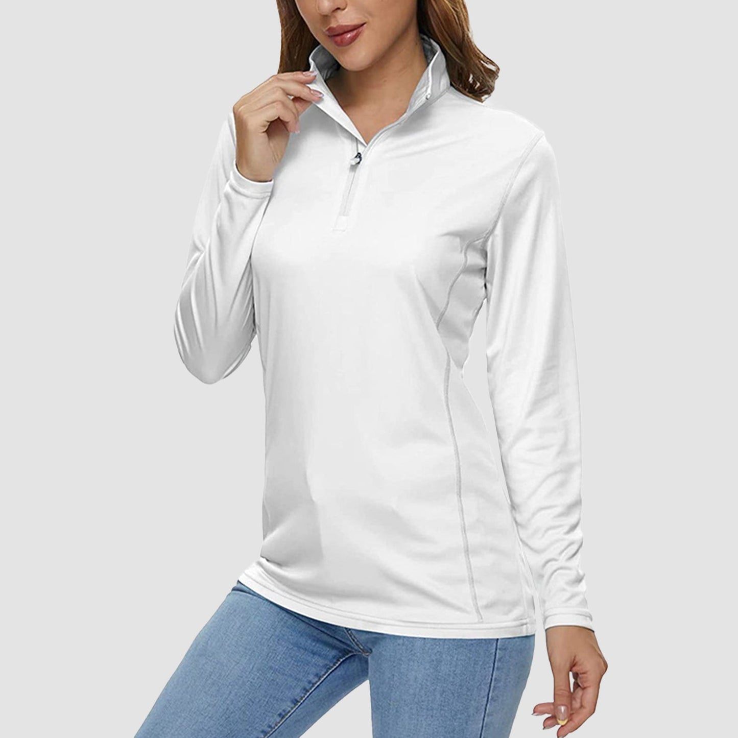 Women's quick-dry half zip shirt UPF 50 breathable lightweight polyester for running hiking