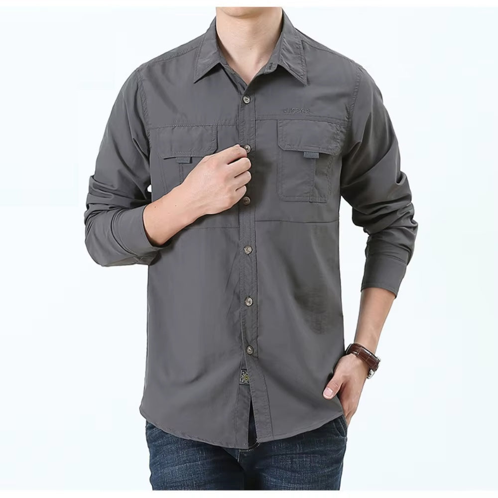 Claymore tactical button-up shirt khaki quick-dry linen waterproof breathable outdoor performance fit