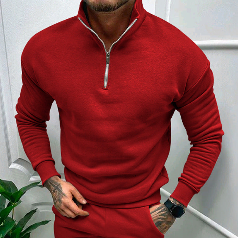 Men's half-zip stand collar sweater in a cozy cotton blend, smart casual silhouette for office and everyday wear