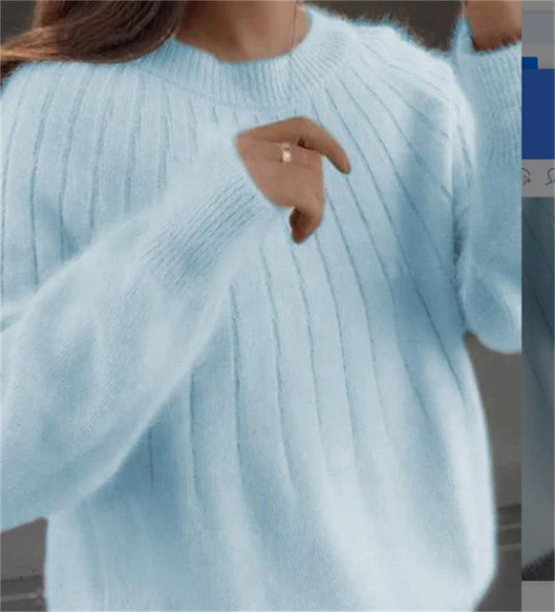 Women's luna cashmere ribbed knit sweater classic fit round neck ultra-soft cozy winter pullover