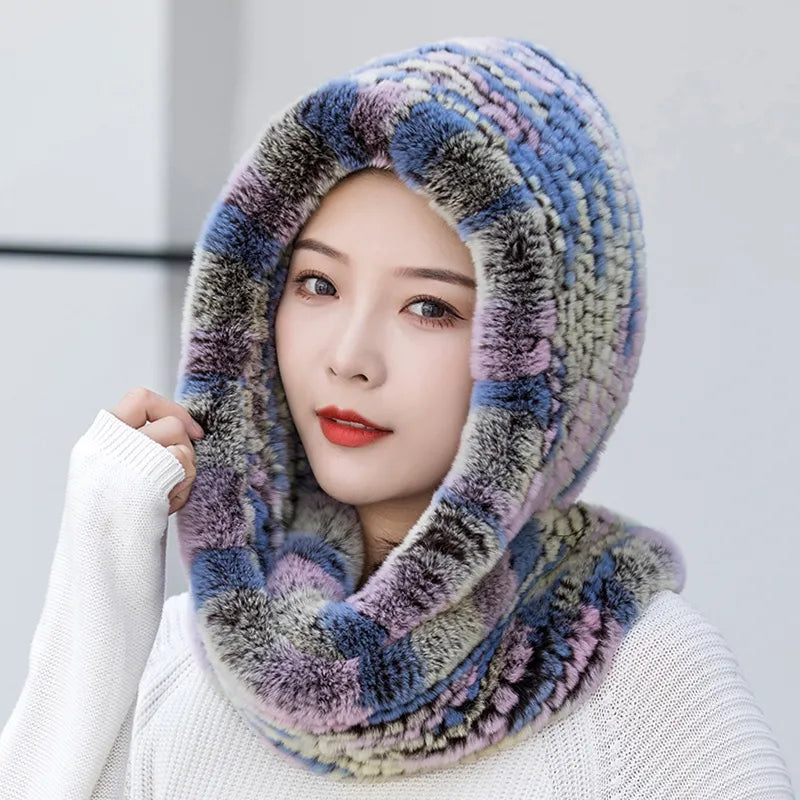 Juliette genuine rabbit fur wrap scarf in multiway convertible style for women cold weather