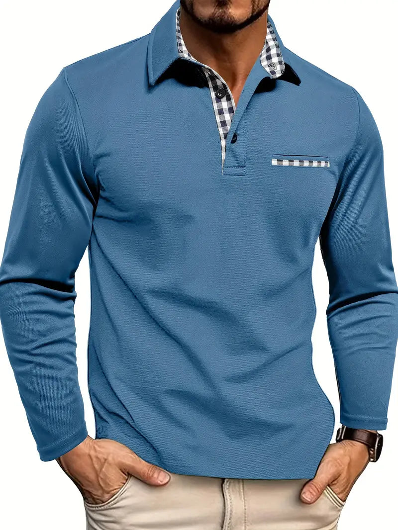 Men's white casual shirt with plaid-accented collar, smart modern fit for work and weekend wear