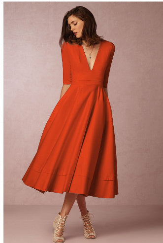Retro 60s swing V-neck dress in vintage style with flattering fit and timeless chic silhouette