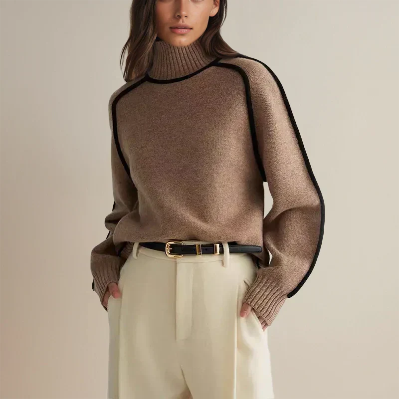 Women's oversized autumn knit sweater, silky soft cozy knitwear with relaxed modern drape