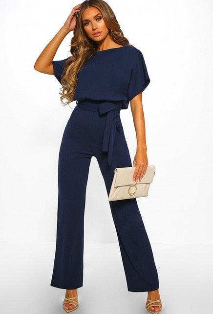 Elegant high-waist one-piece jumpsuit in versatile spring colors with flattering streamlined silhouette