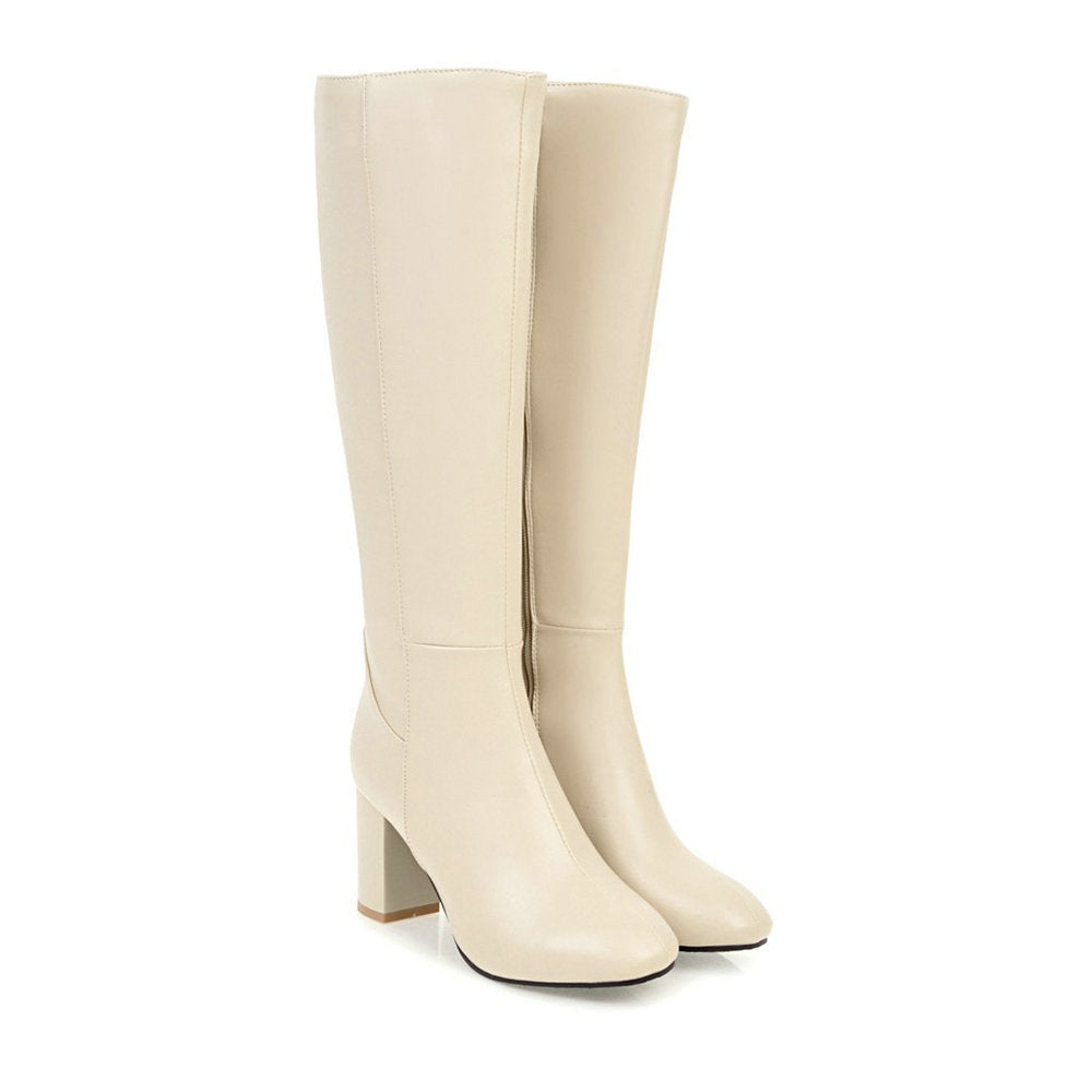 Mia women's black knee-high boots with sleek block heel, elegant silhouette for confident style