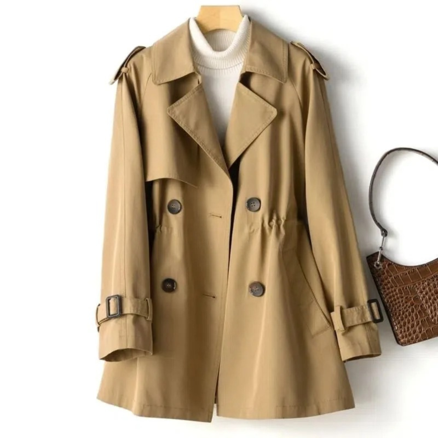Chloe women's belted double-breasted coat elegant tailored fit with button accents for refined layering