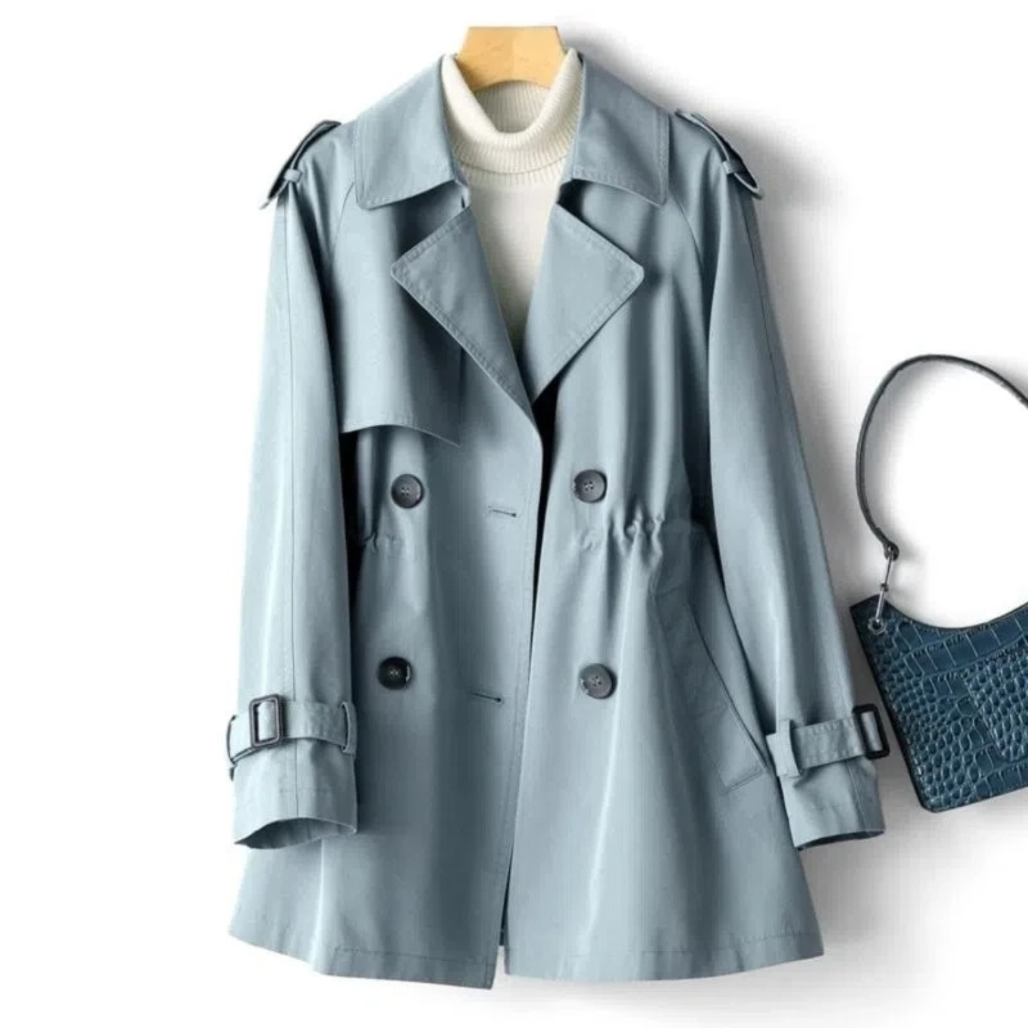 Chloe women's belted double-breasted coat elegant tailored fit for versatile everyday layering