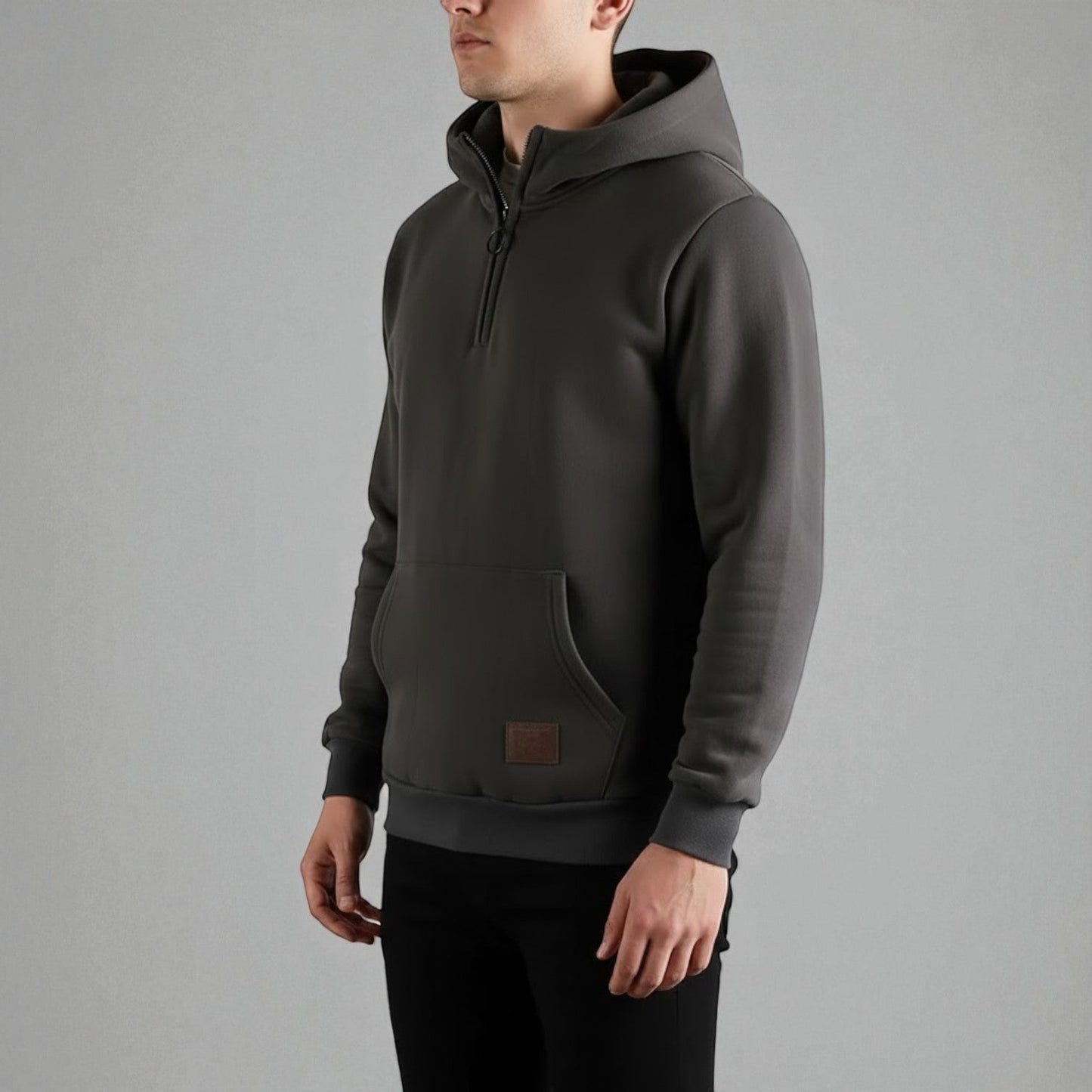 Dario men's cotton hoodie gray relaxed fit half-zip with practical hood for winter warmth