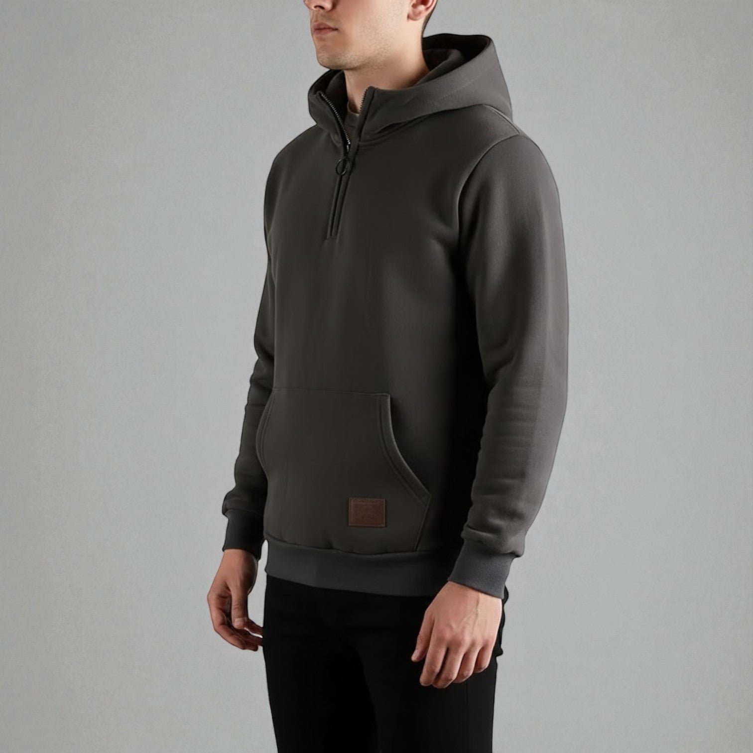 Dario men's cotton hoodie gray relaxed fit half-zip with practical hood for winter warmth