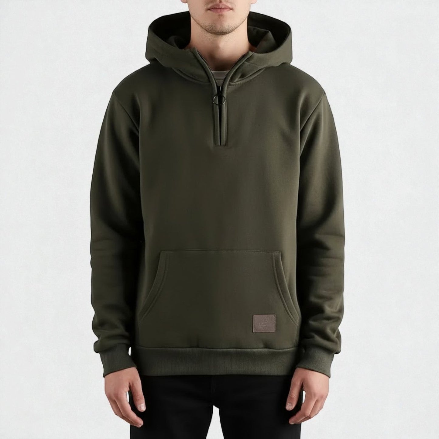 Men's relaxed-fit cotton hoodie with half-zip closure and practical hood for breathable winter warmth