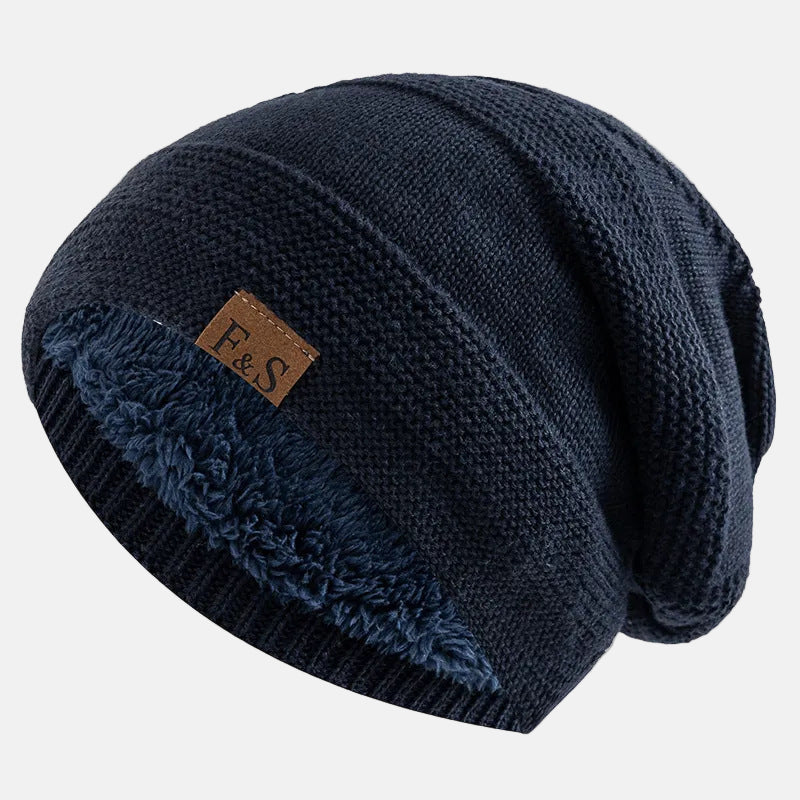 Henry fleece slouchy beanie with ribbed brim, soft interior lining, relaxed winter knit hat for men