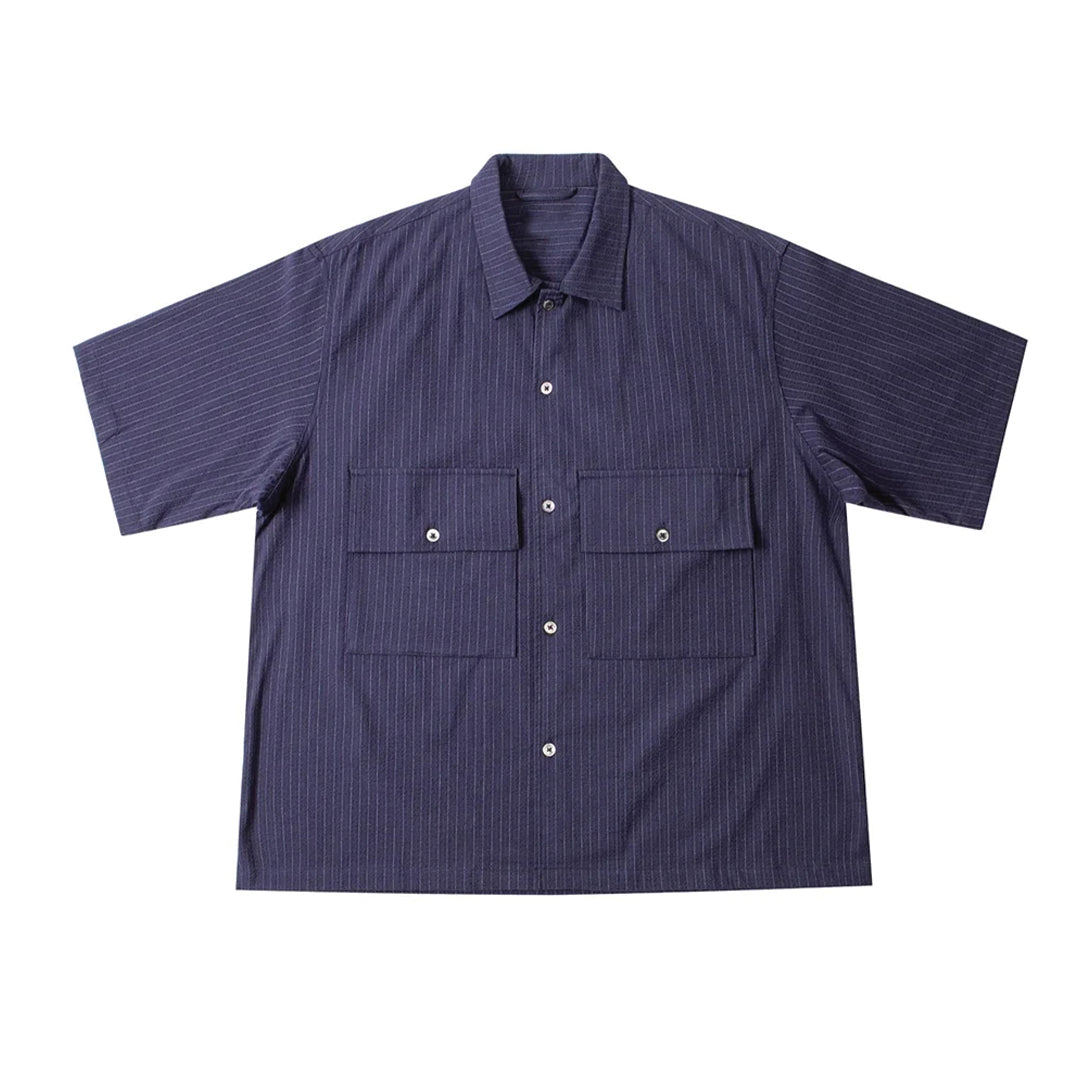 Men's loose fit cotton linen blend shirt with oversized flap pockets in vintage workwear style