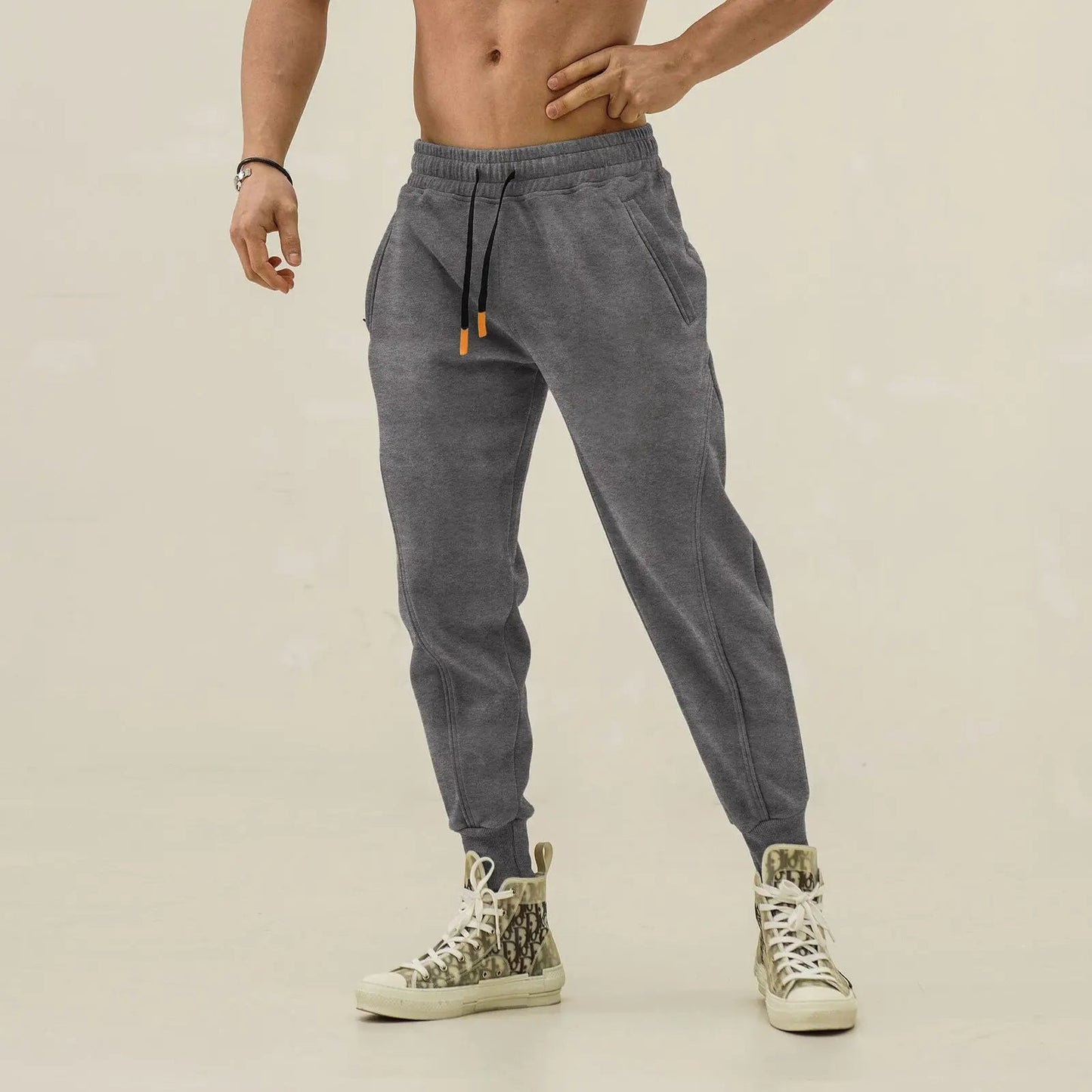 Men's gray harem sweatpants sculpted fit premium fleece with ergonomic seams athletic lounge
