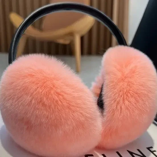 Women's ivory faux fur earmuffs lightweight plush winter warmth with luxurious soft texture